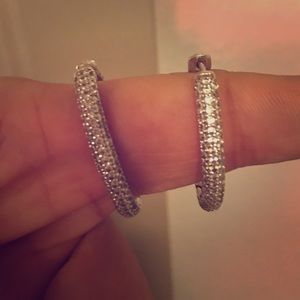 Swarovski crystal hoop earring, 3 rows of crystals